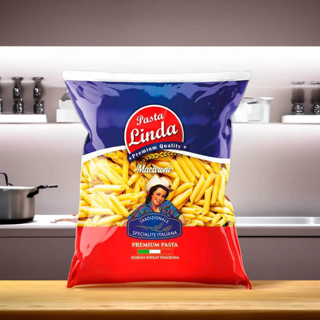 Package of Pasta Turkish Linda Macaroni, premium durum wheat pasta.
